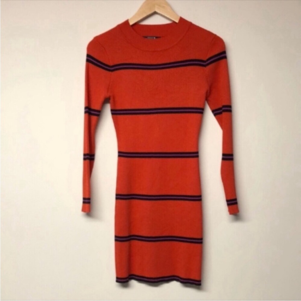 Paper Heart Mock Neck Long Sleeve Ribbed MIDI Bodycon Dress